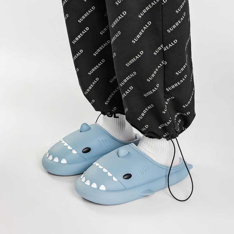 Autumn Winter Cozy Fuzzy Shark Slides for Couples