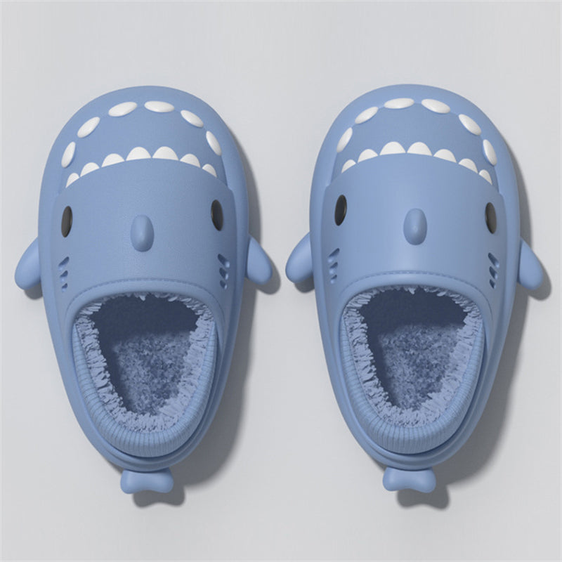 Pure Color Thick-soled Unisex Fluffy Shark Slides