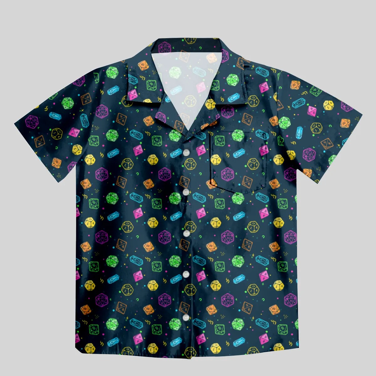 Geeksoutfit Colorful DND Dice RPG Button Up Pocket Shirt