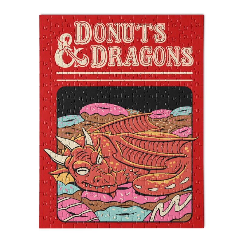 DONUTS AND DRAGONS Wooden Jigsaw Puzzle