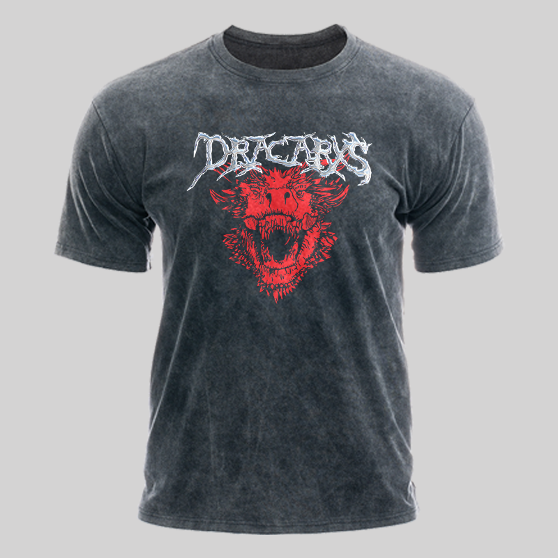 Heavy Metal Band Logo Dracarys Washed T-shirt