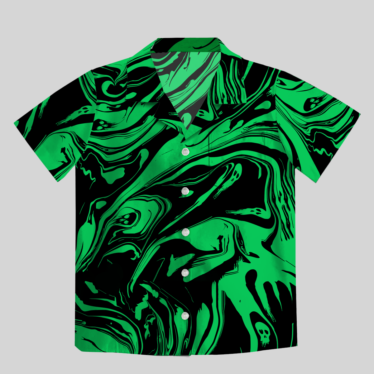 Ink Painting Skull Green Button Up Pocket Shirt
