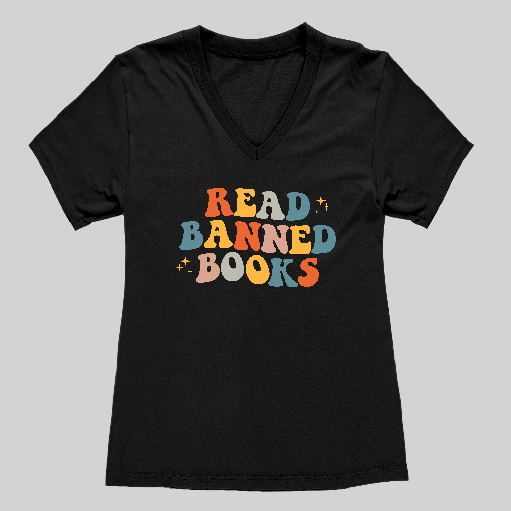 READ BANNED BOOKS Women's V-Neck T-shi