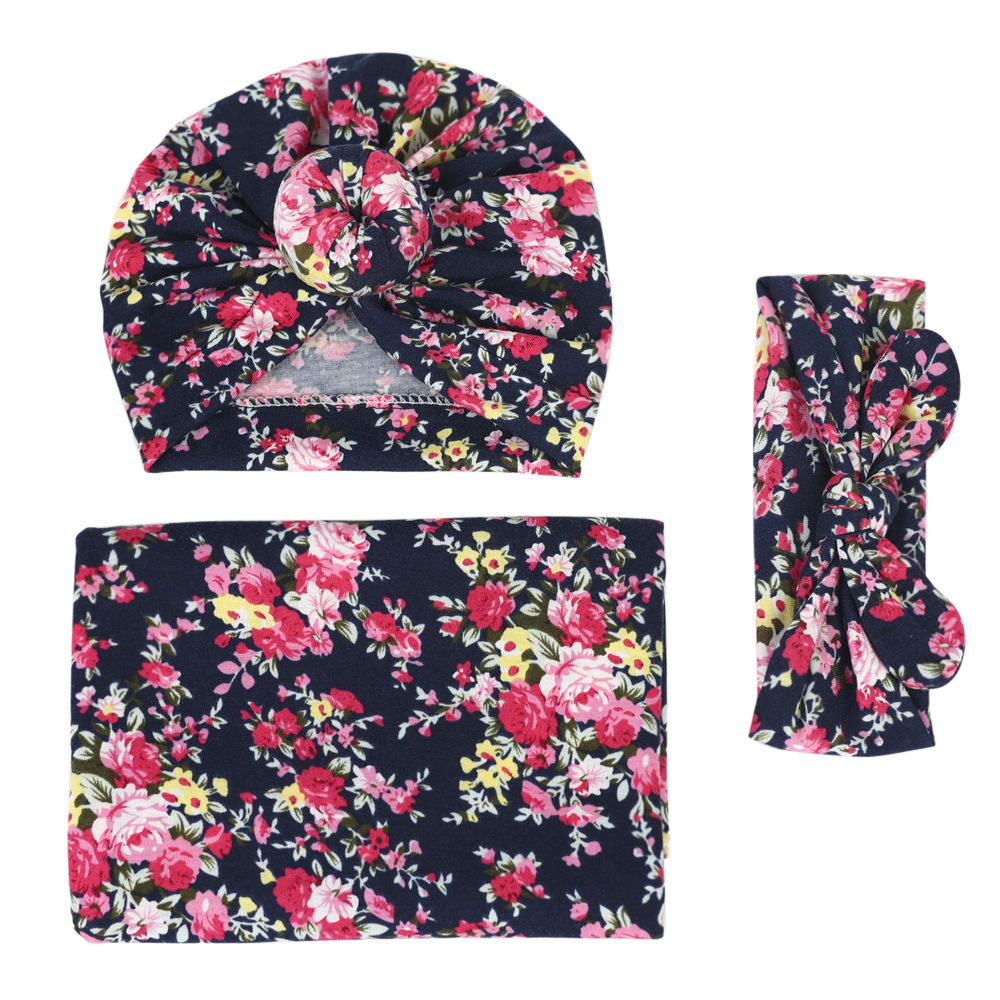 Navy Florals Swaddle & Headband Set