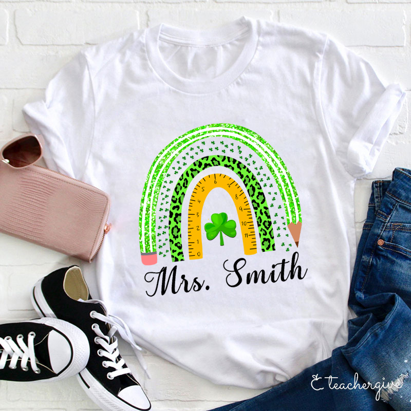 Personalized Green Rainbow Teacher T-Shirt