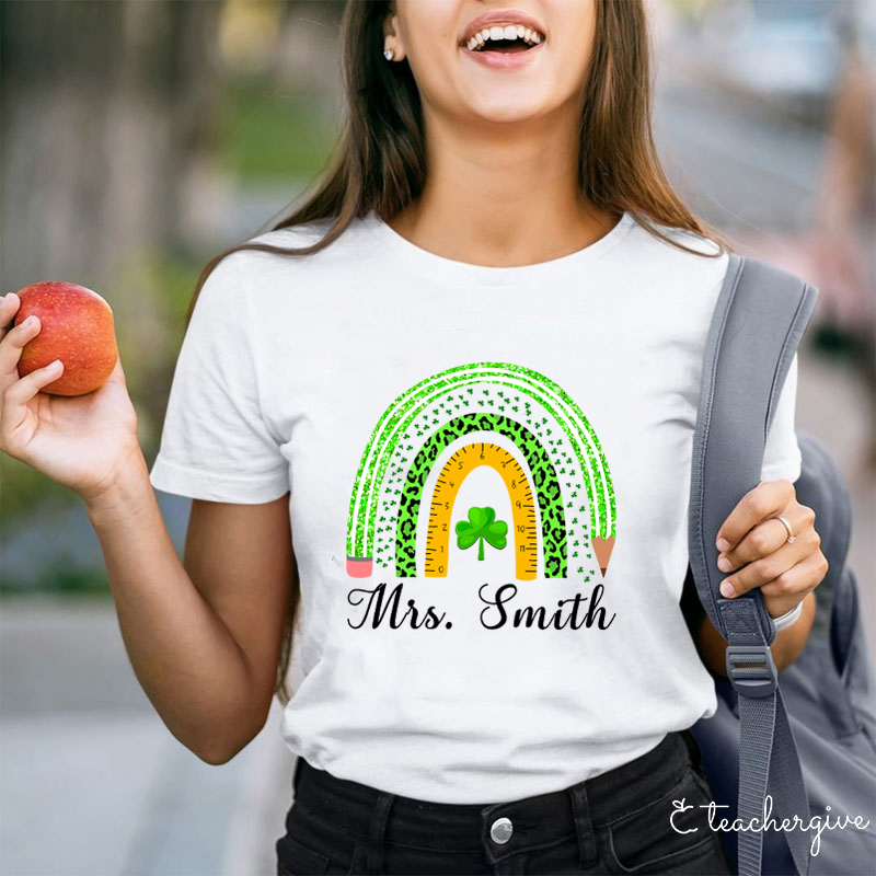 Personalized Green Rainbow Teacher T-Shirt