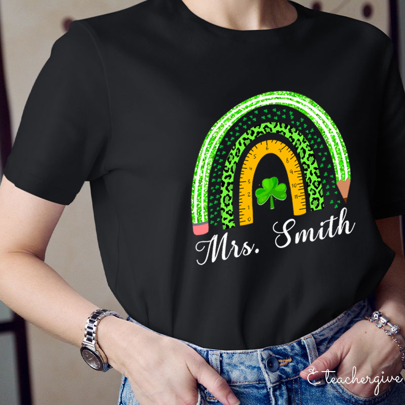 Personalized Green Rainbow Teacher T-Shirt