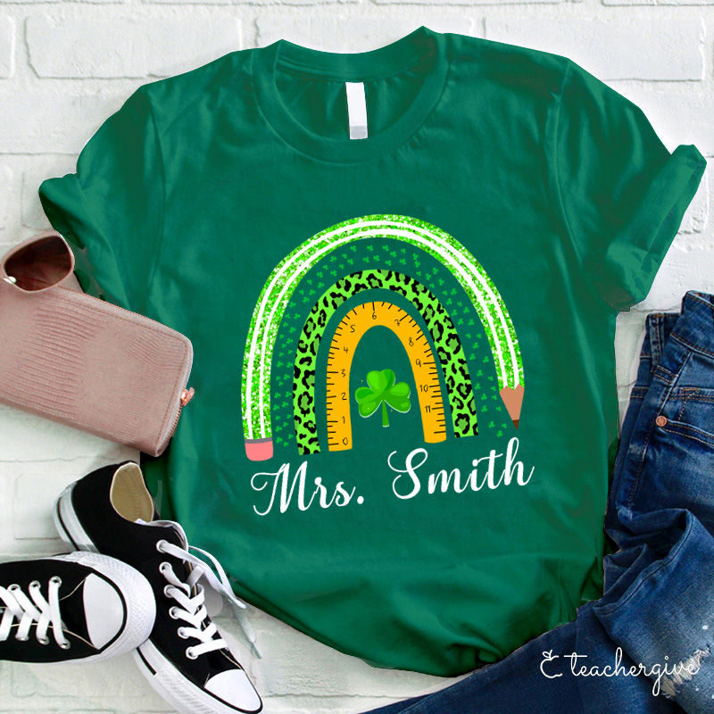 Personalized Green Rainbow Teacher T-Shirt