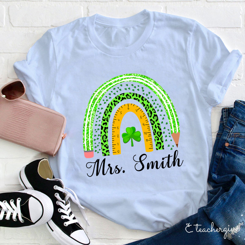 Personalized Green Rainbow Teacher T-Shirt
