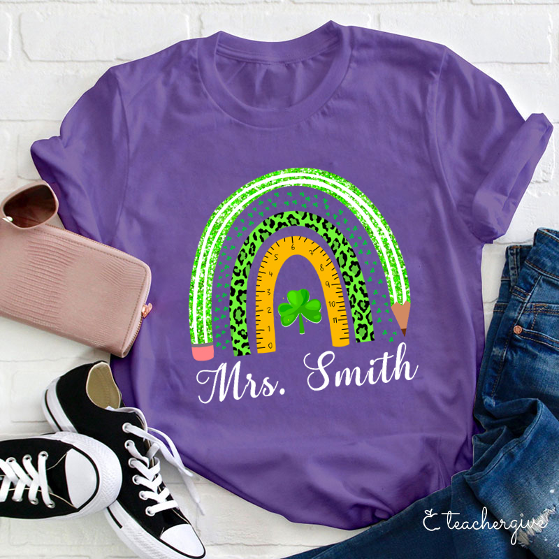 Personalized Green Rainbow Teacher T-Shirt