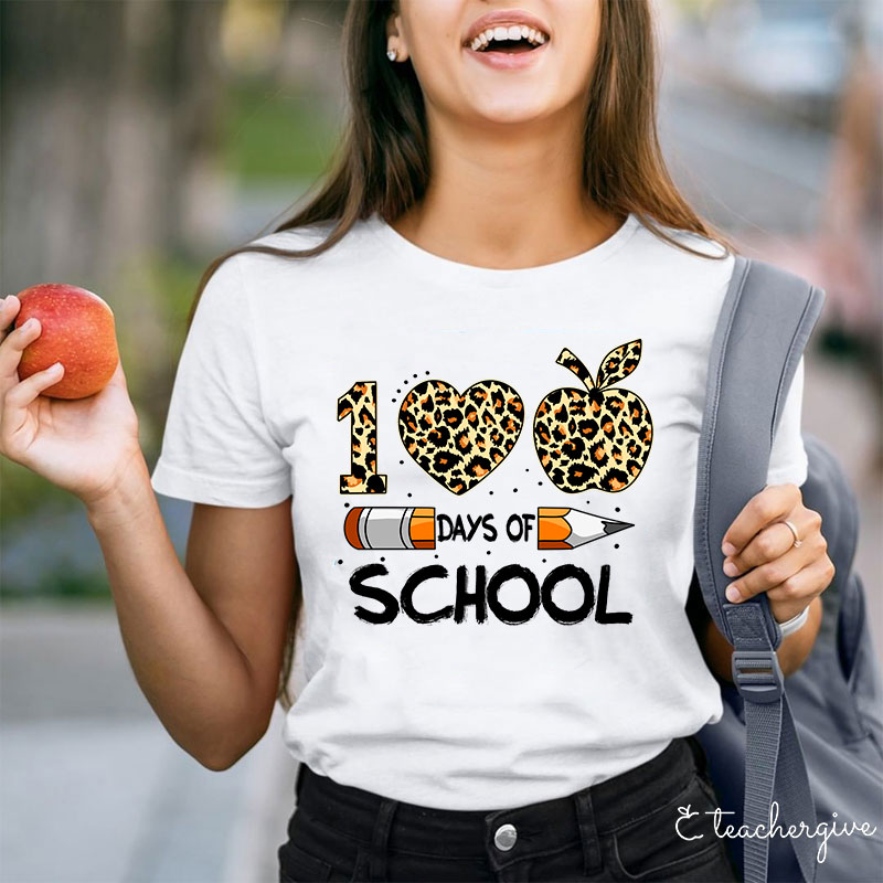 100 Days Of School Leopard Teacher T-Shirt