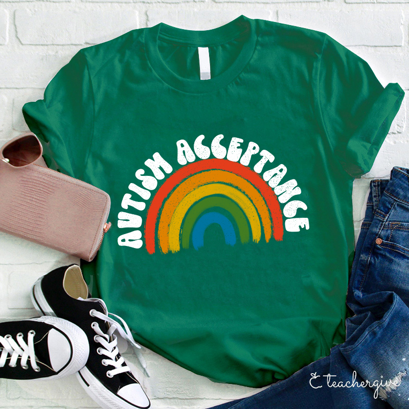 Autism Acceptance Rainbow Teacher T-Shirt
