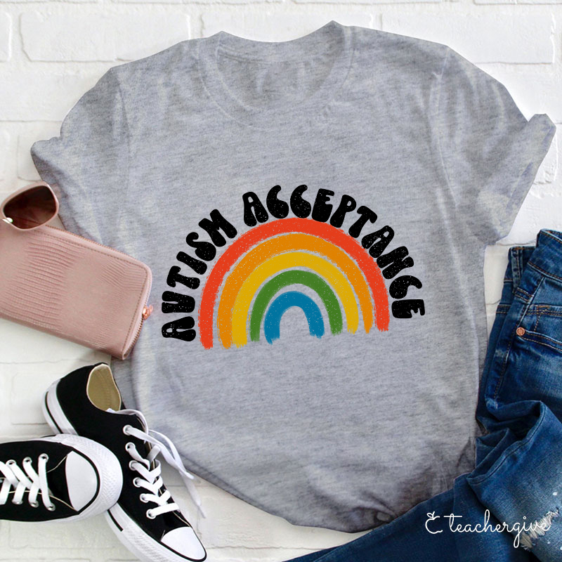 Autism Acceptance Rainbow Teacher T-Shirt