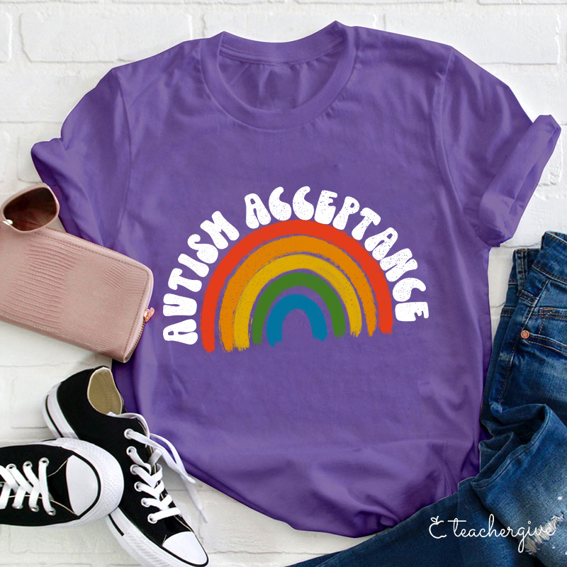 Autism Acceptance Rainbow Teacher T-Shirt