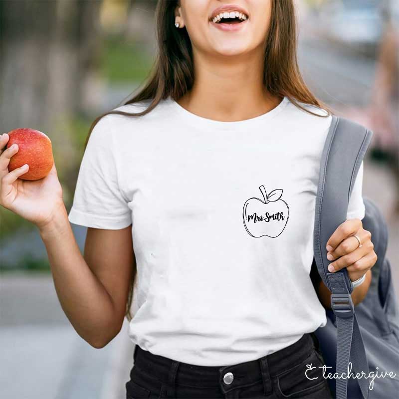 Personalized Pocket Name Apple Teacher T-Shirt