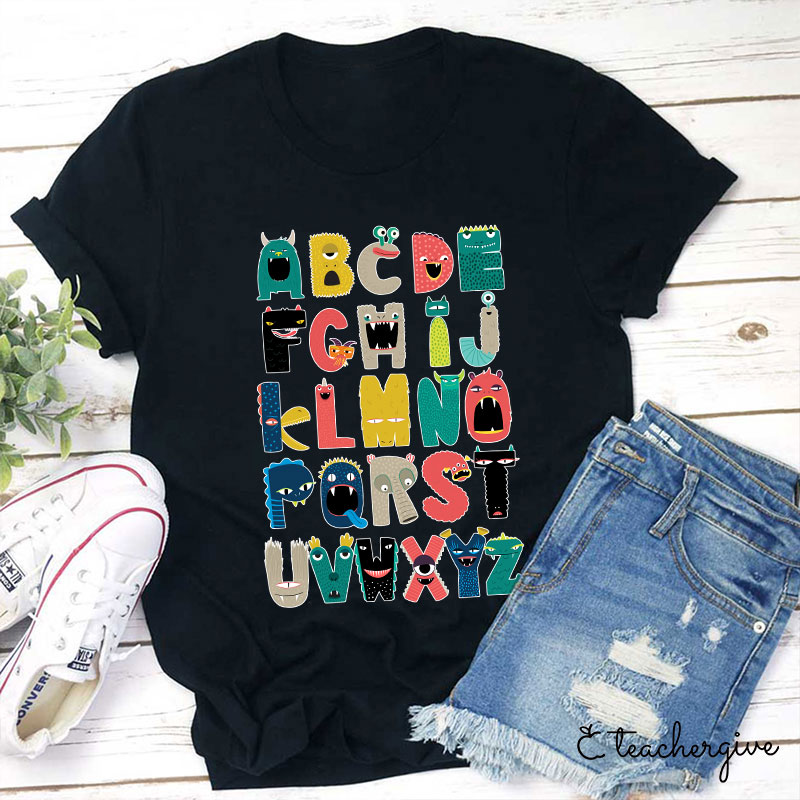 Cartoon Monster Alphabet Teacher T-Shirt