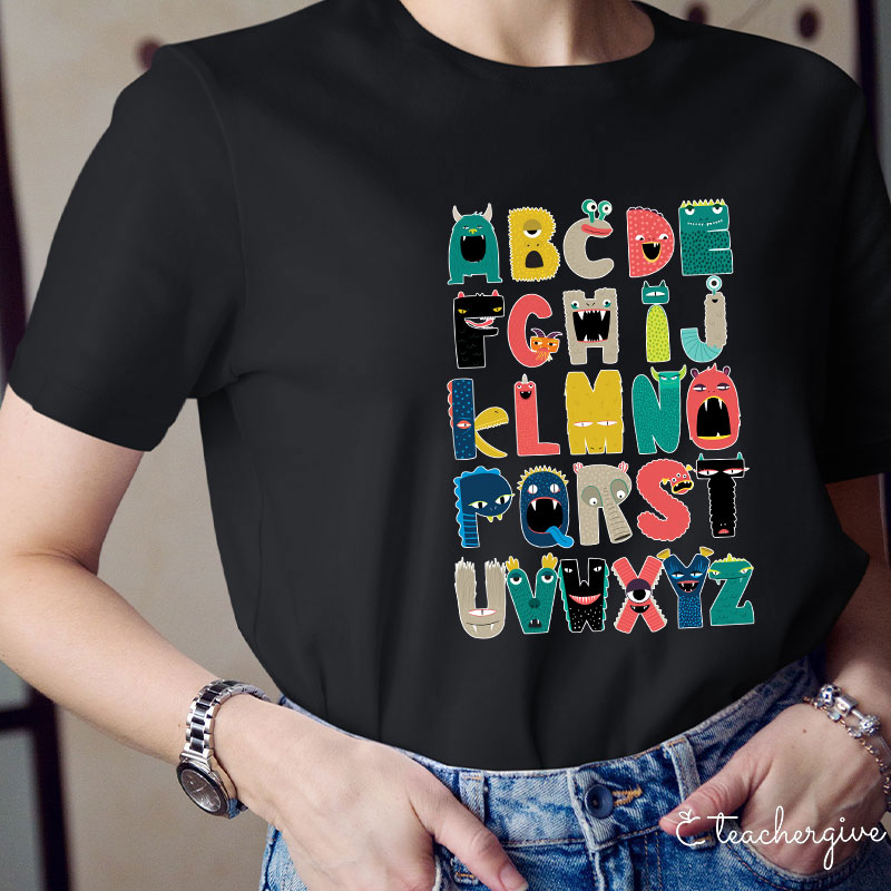 Cartoon Monster Alphabet Teacher T-Shirt