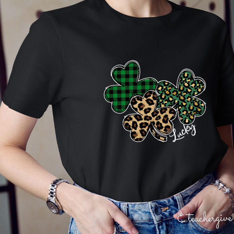 Leopard Shamrocks Lucky Teacher T-Shirt
