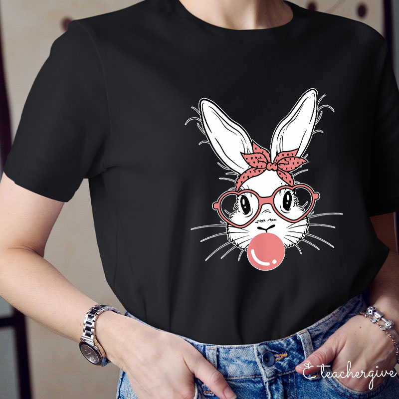 Bunny Blowing Bubbles Teacher T-Shirt