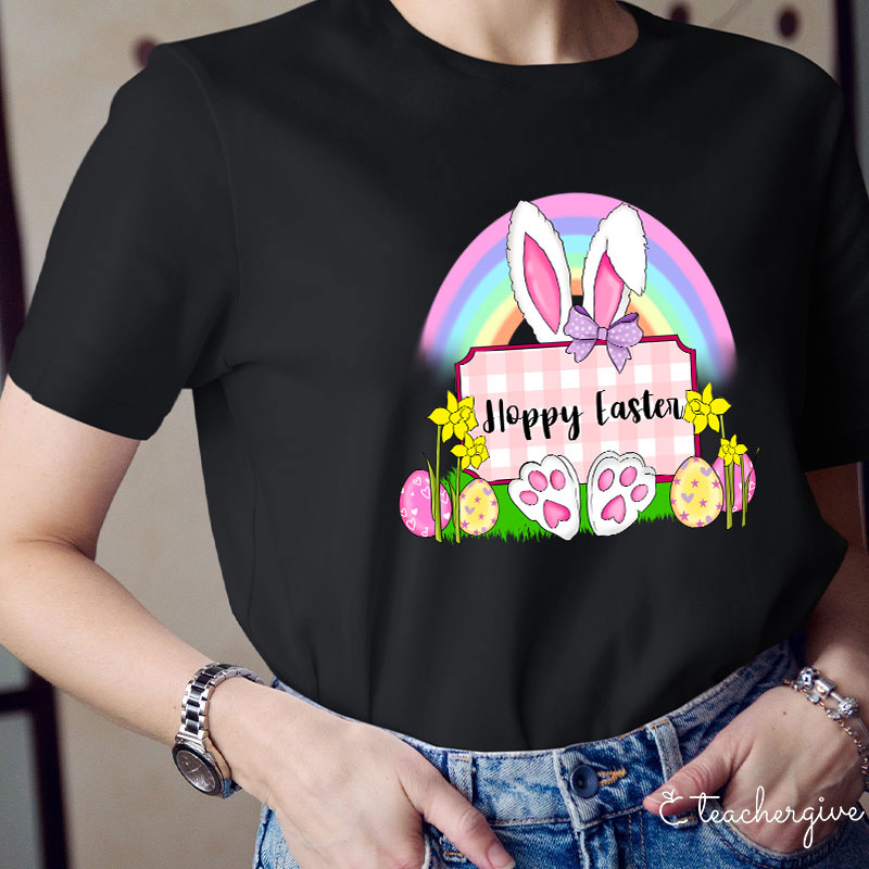 Hoppy Easter Rainbow Teacher T-Shirt