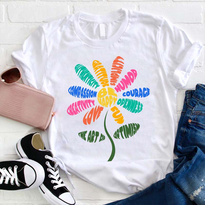 Colored Sunflower Be Happy Teacher T-Shirt