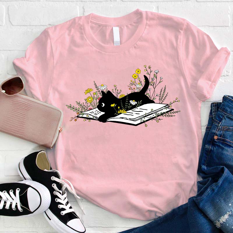 Spring Flower And Cats Teacher T-Shirt