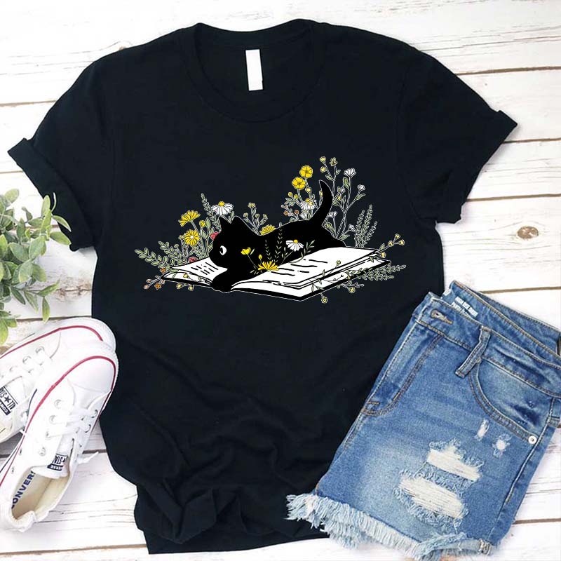 Spring Flower And Cats Teacher T-Shirt