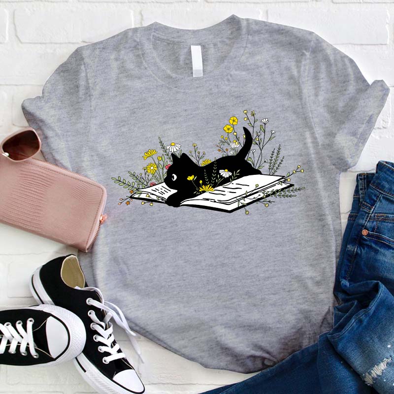 Spring Flower And Cats Teacher T-Shirt