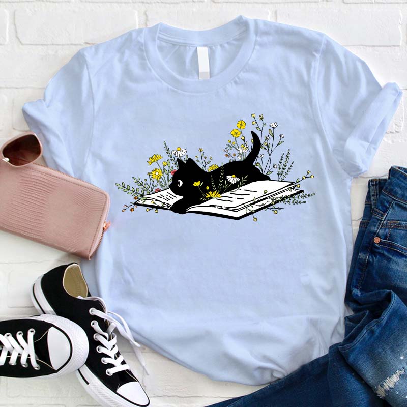 Spring Flower And Cats Teacher T-Shirt