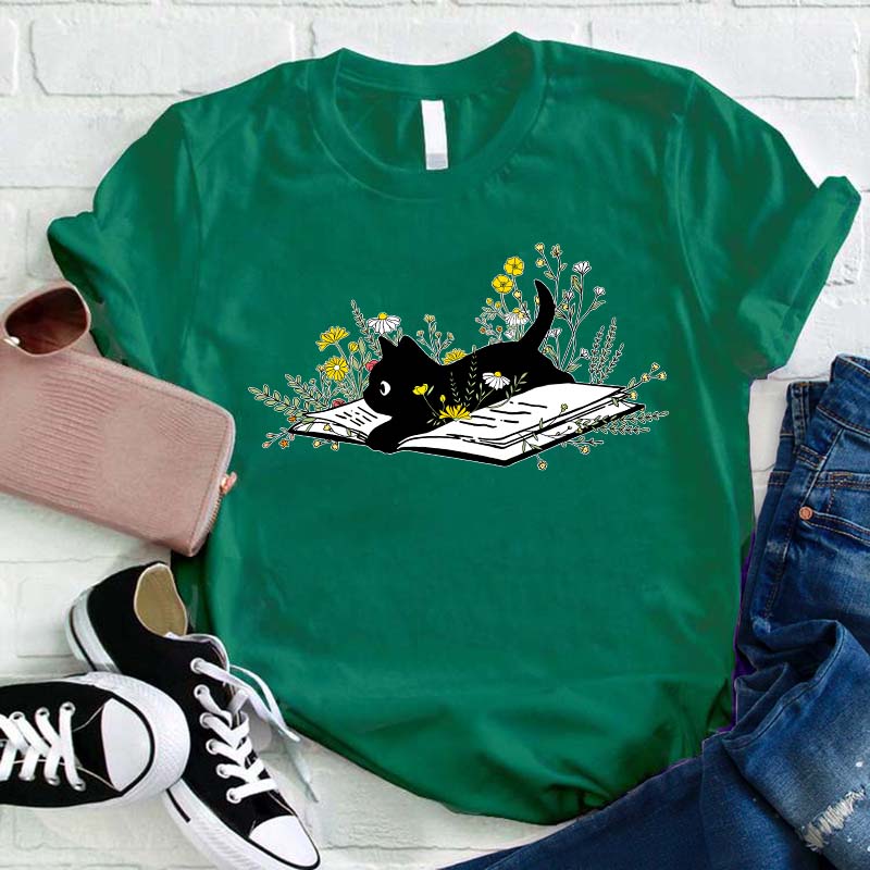 Spring Flower And Cats Teacher T-Shirt