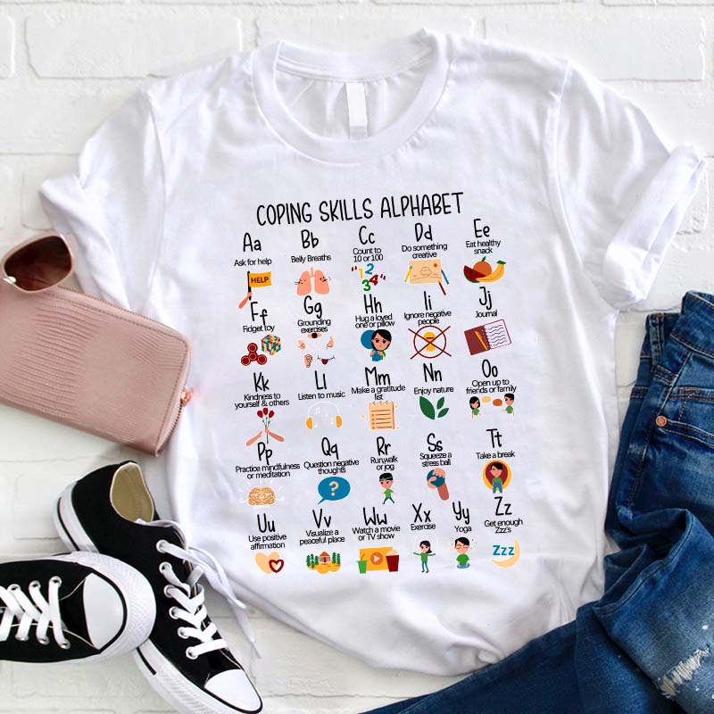 Coping Skills Alphabet Teacher T-Shirt-Teachergive