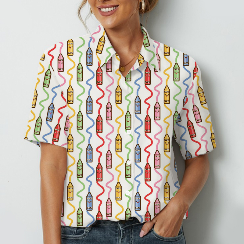 Colored Crayons Teacher Short Sleeve Shirt
