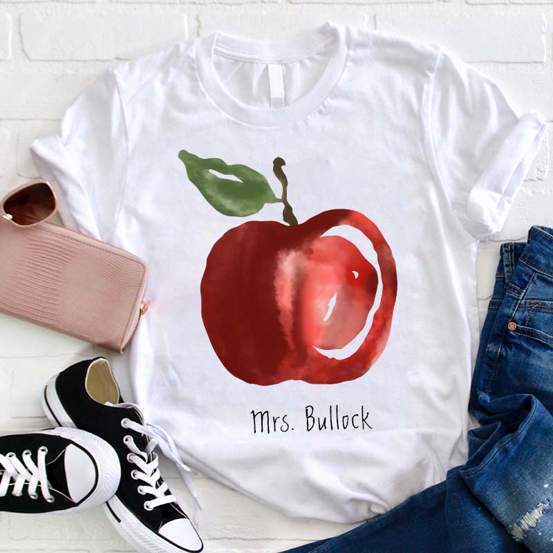 Personalized Watercolor Apple Teacher T-Shirt-Teachergive