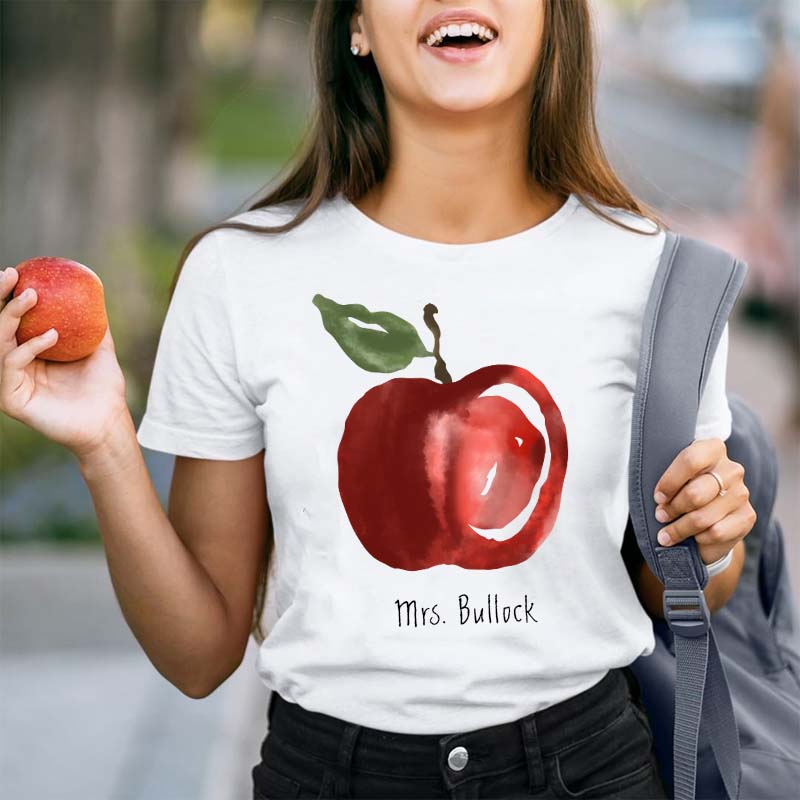 Personalized Watercolor Apple Teacher T-Shirt