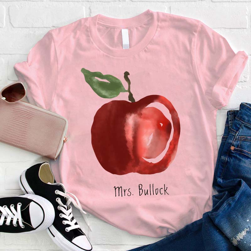 Personalized Watercolor Apple Teacher T-Shirt