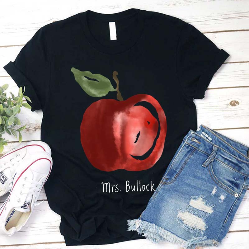 Personalized Watercolor Apple Teacher T-Shirt