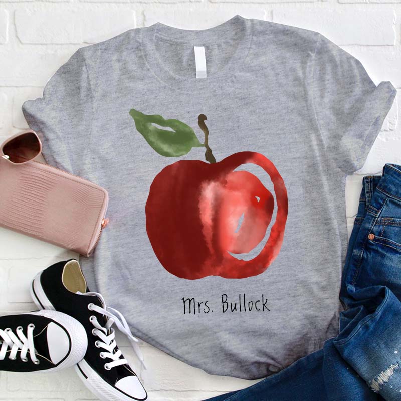 Personalized Watercolor Apple Teacher T-Shirt