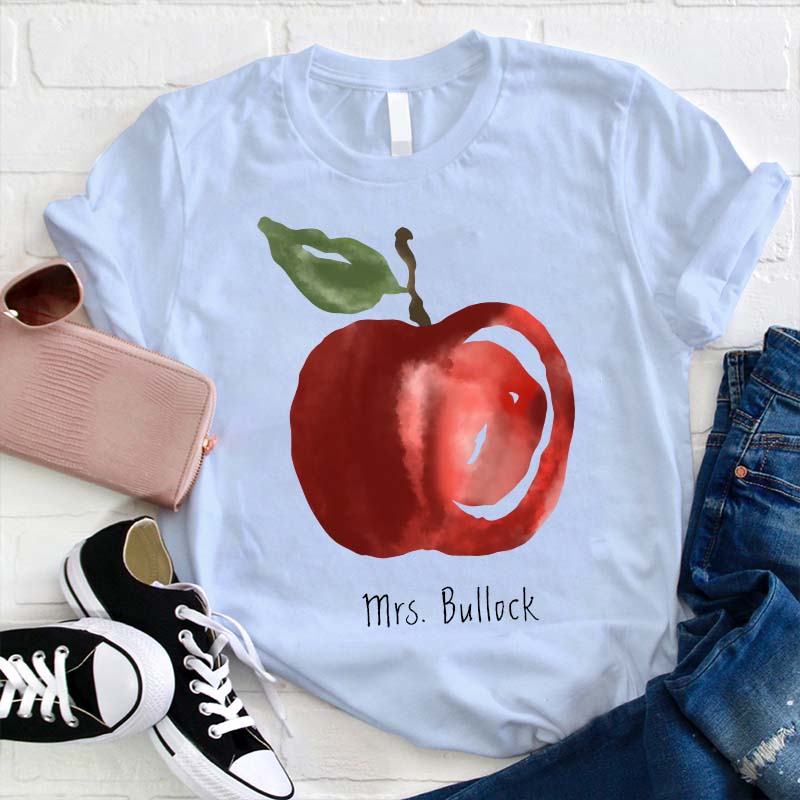 Personalized Watercolor Apple Teacher T-Shirt