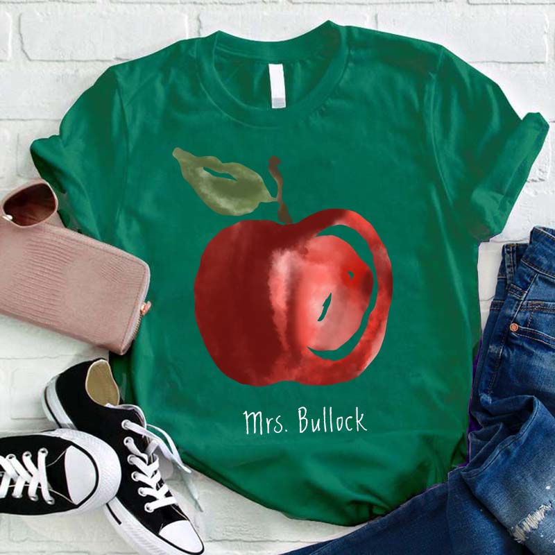 Personalized Watercolor Apple Teacher T-Shirt