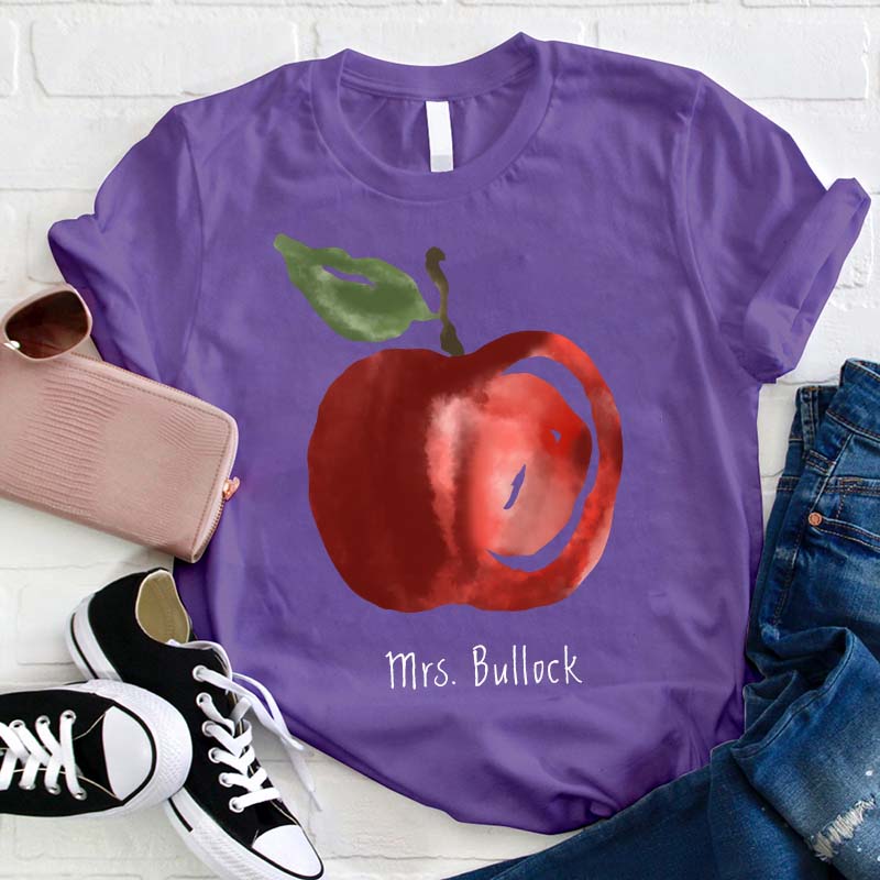Personalized Watercolor Apple Teacher T-Shirt