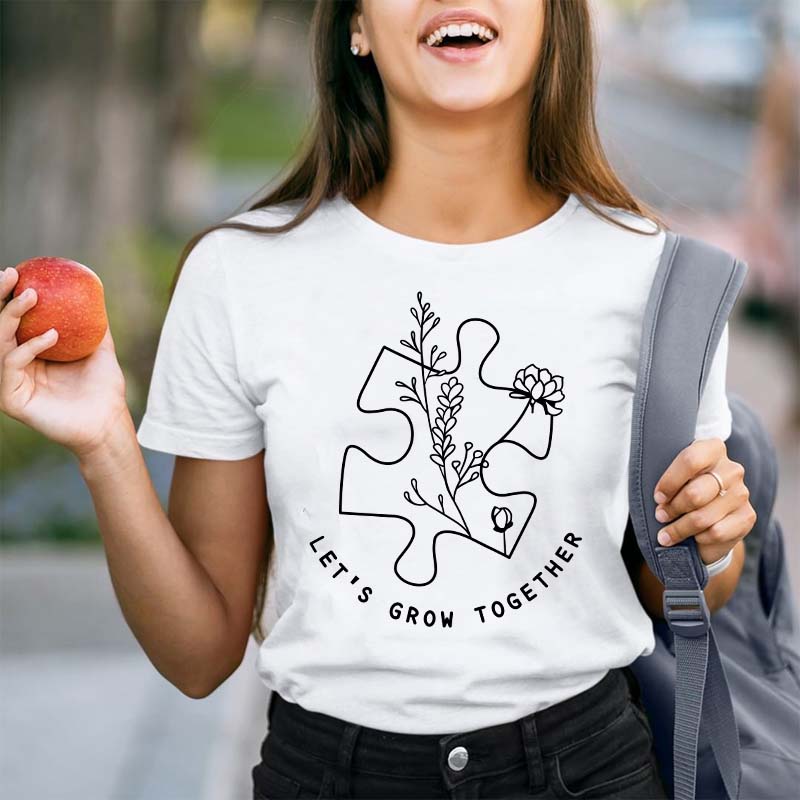 Let's Grow Together Flower Teacher T-Shirt
