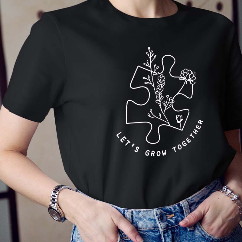 Let's Grow Together Flower Teacher T-Shirt