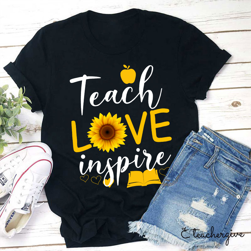 Teach Love Inspire Flower Teacher T-Shirt-Teachergive
