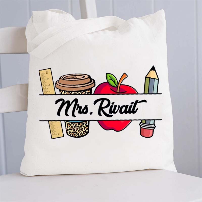 Personalized Pencil Ruler Teacher Name Teacher Tote Bag