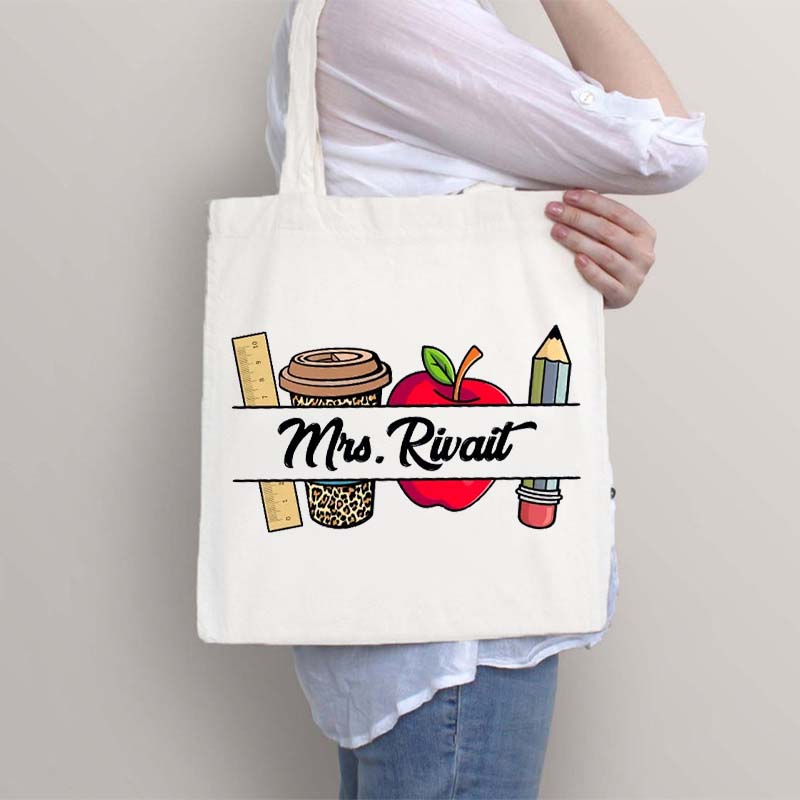 Personalized Pencil Ruler Teacher Name Teacher Tote Bag