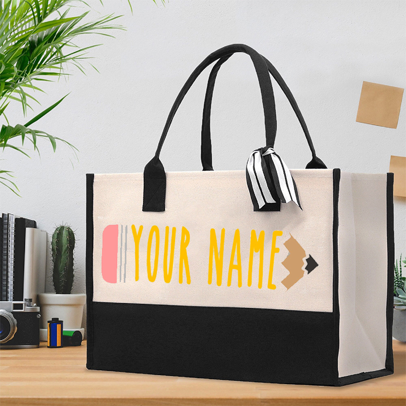 Personalized Teacher Name Pink Pencil Teacher Cotton Tote Bag