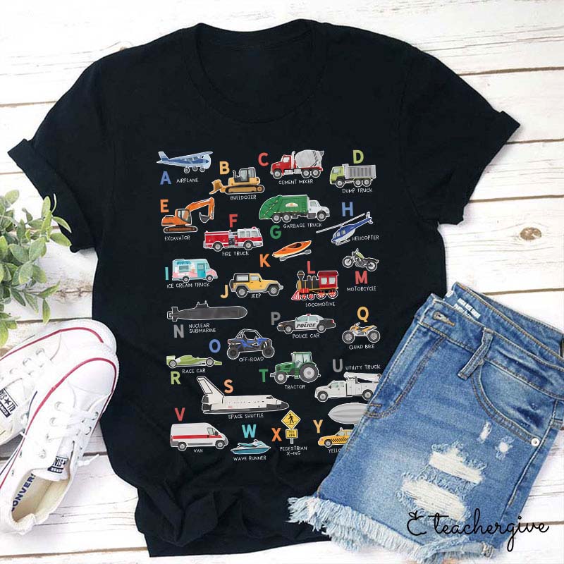 Alphabet Cartoon Word List Teacher T-Shirt