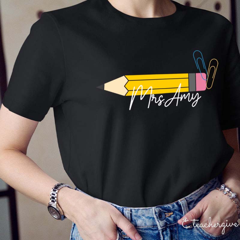 Personalized Pencil Teacher Name Teacher T-Shirt