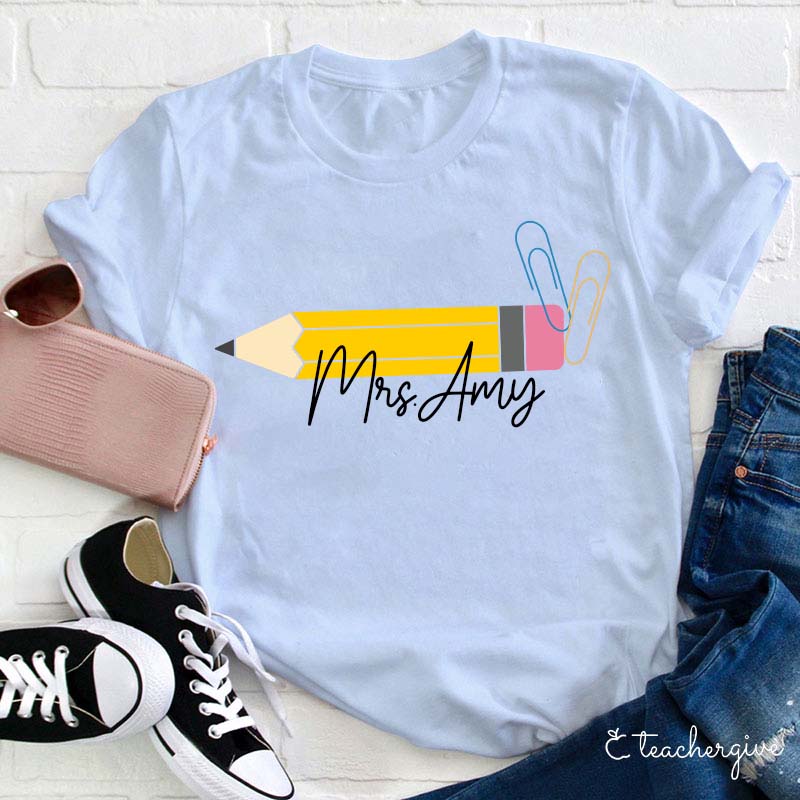 Personalized Pencil Teacher Name Teacher T-Shirt