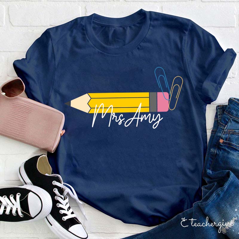 Personalized Pencil Teacher Name Teacher T-Shirt